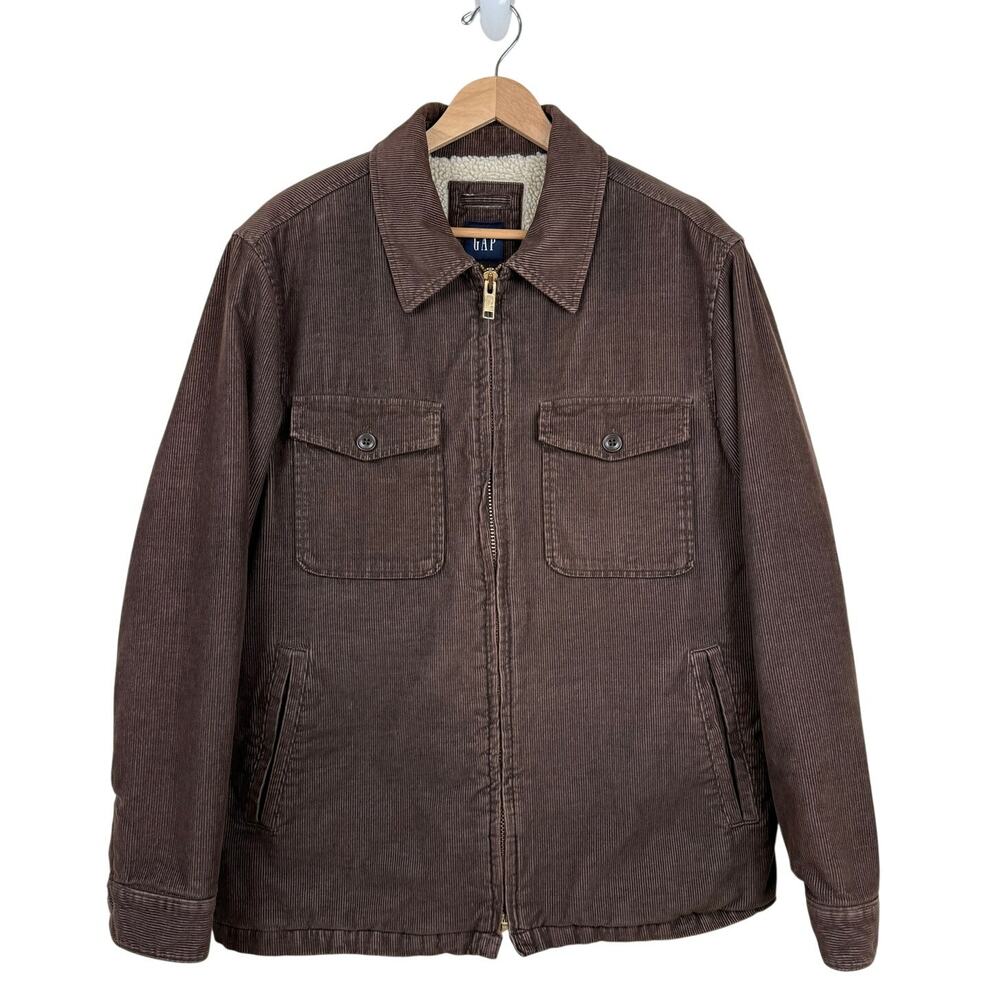 Vintage GAP Corduroy Sherpa Fleece Lined Jacket Brown Chore Workwear Y2K Men's L